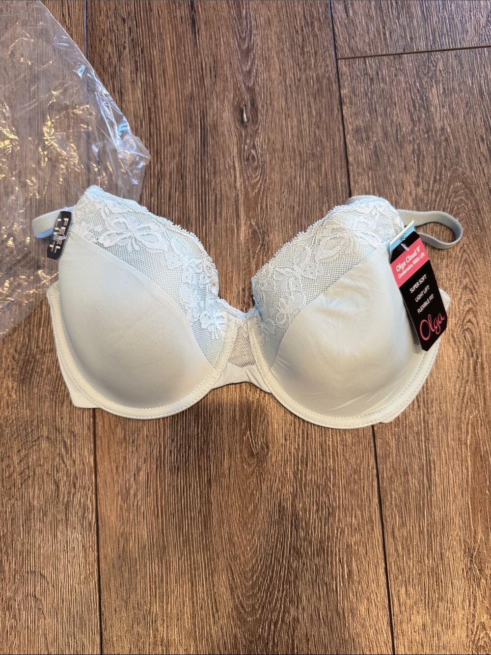 Olga Lace-Trim Underwire Bra in Pale Blue